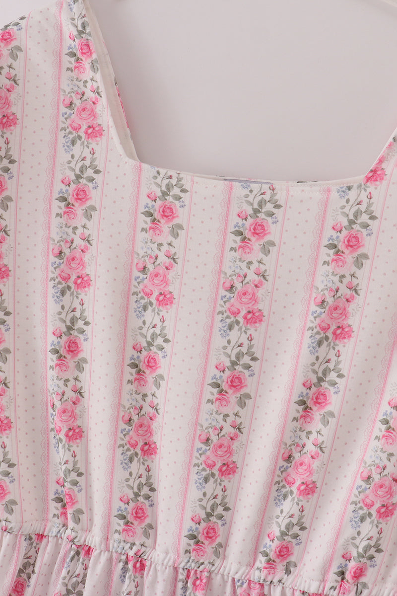 Pink floral print tiered mom dress - Aaria Tees Aaria Tees