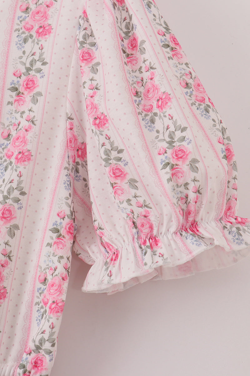 Pink floral print tiered mom dress - Aaria Tees Aaria Tees