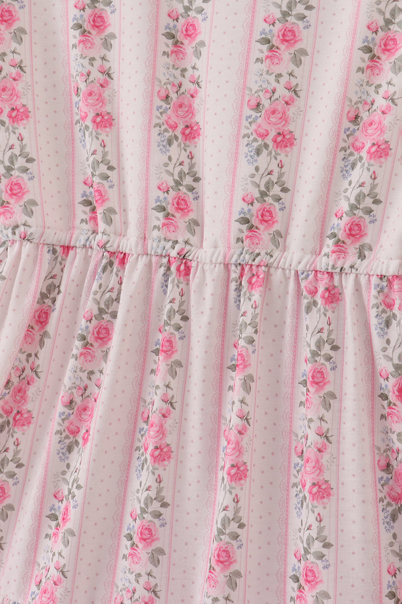 Pink floral print tiered mom dress - Aaria Tees Aaria Tees