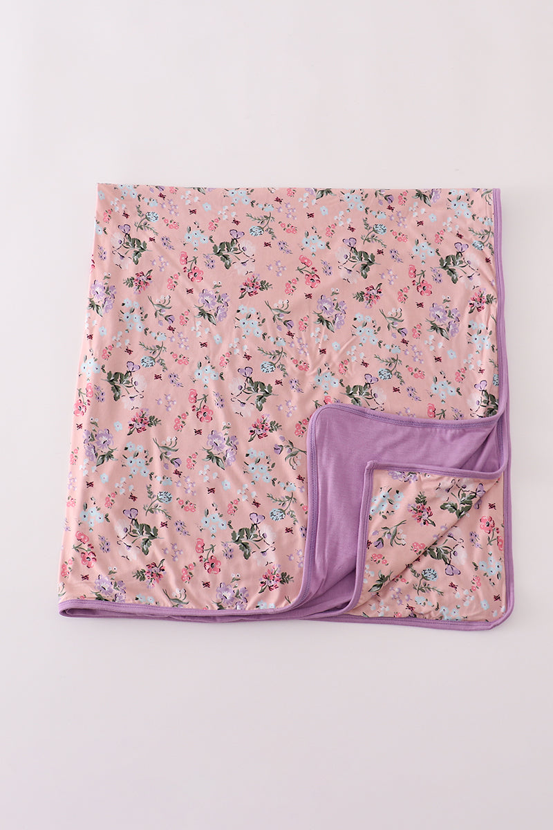 Purple floral print bamboo blanket - Aaria Tees Aaria Tees