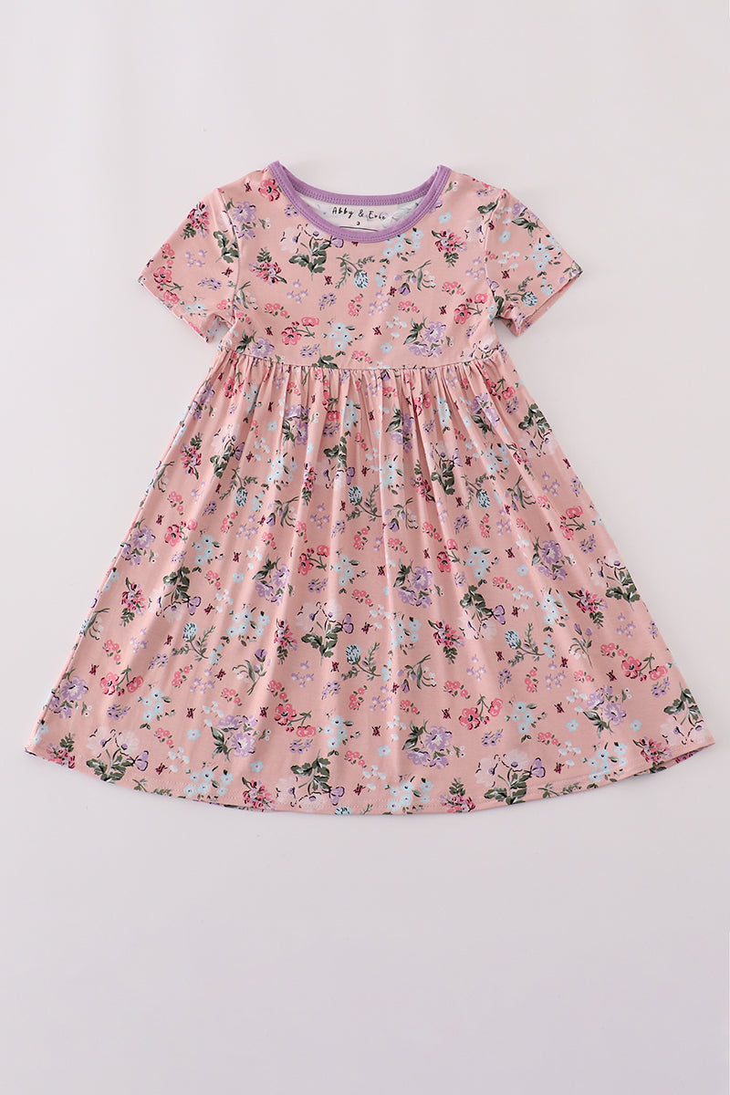 Purple floral print bamboo dress - Aaria Tees
