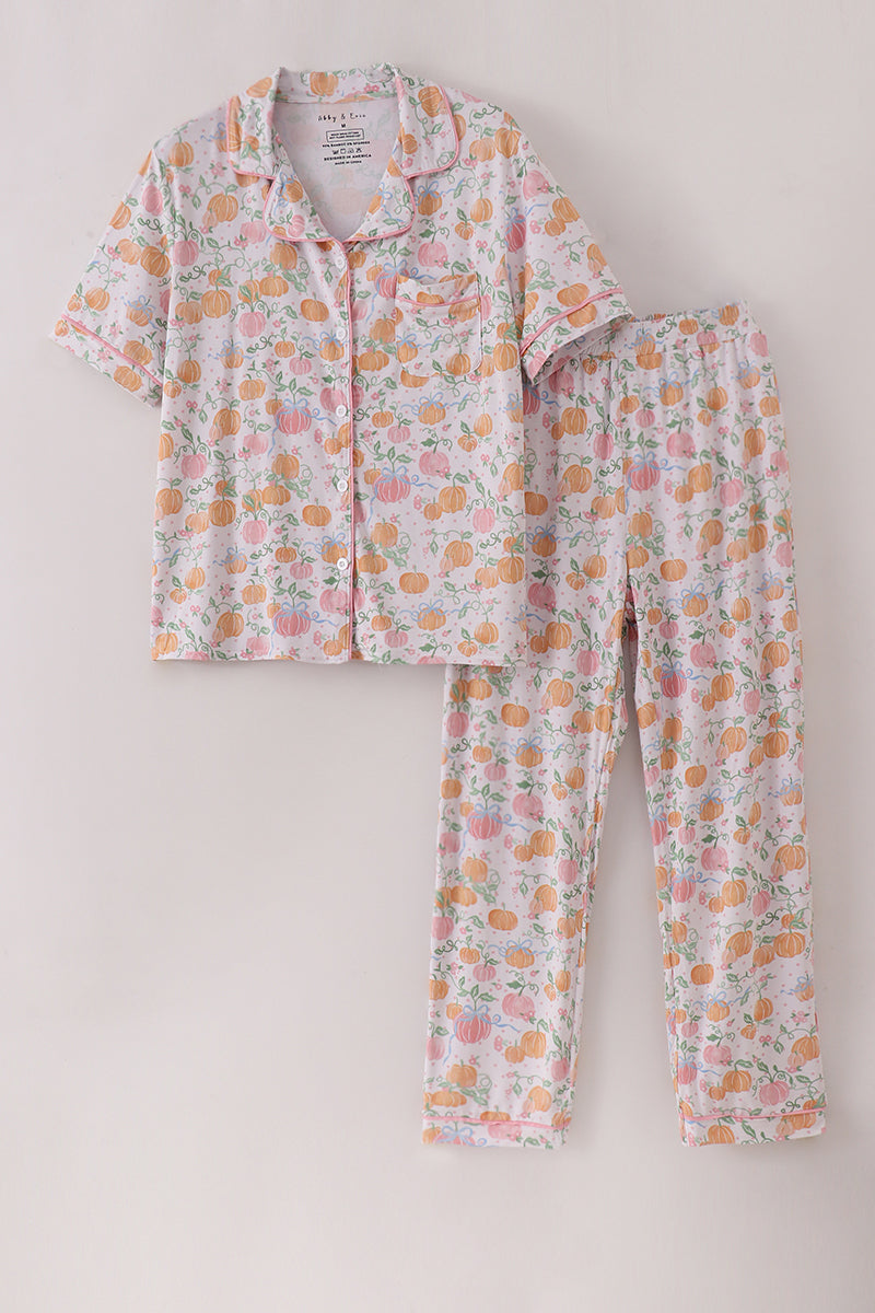 Pink pumpkin bamboo mom pajamas set - Aaria Tees Aaria Tees