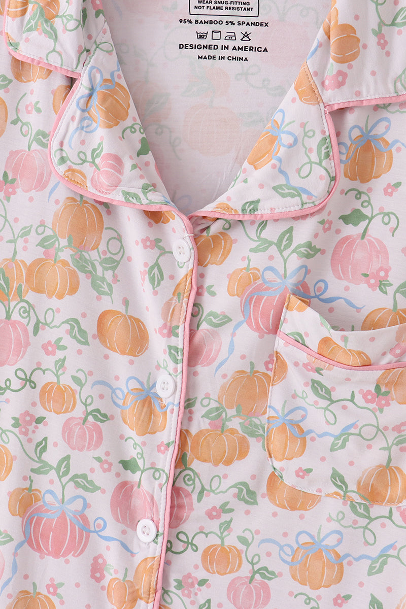 Pink pumpkin bamboo mom pajamas set - Aaria Tees Aaria Tees