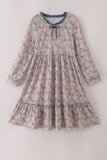 Blue floral print ruffle mom dress Aaria Tees