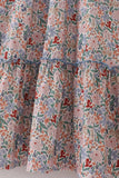 Blue floral print ruffle mom dress Aaria Tees