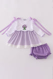 Lavender ribbon lace embroidery gingham bloomer set - Aaria Tees Aaria Tees