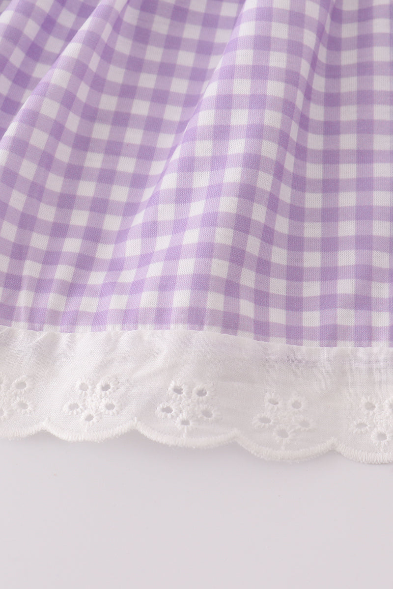 Lavender ribbon lace embroidery gingham bloomer set - Aaria Tees Aaria Tees