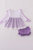 Lavender ribbon lace embroidery gingham bloomer set - Aaria Tees Aaria Tees