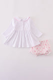Pink bow smocked bloomer set Aaria Tees
