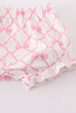 Pink bow smocked bloomer set Aaria Tees
