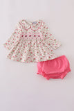 Pink rose hand smocked bloomer set - Aaria Tees Aaria Tees
