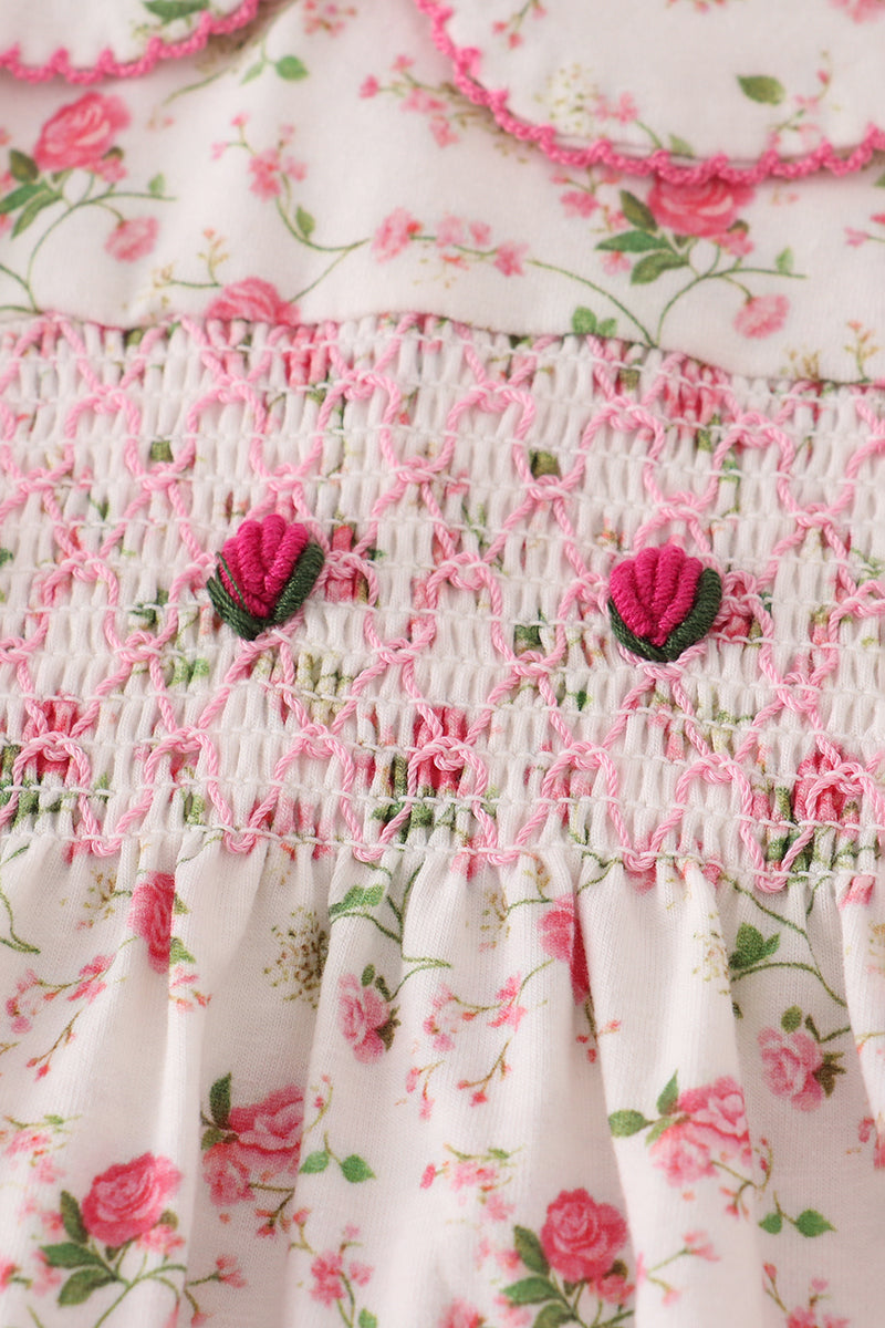 Pink rose hand smocked bloomer set - Aaria Tees Aaria Tees