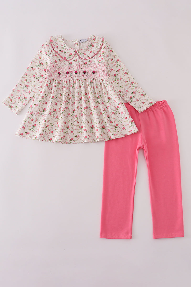 Pink rose hand smocked pants set - Aaria Tees Aaria Tees