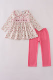 Pink rose hand smocked pants set - Aaria Tees Aaria Tees