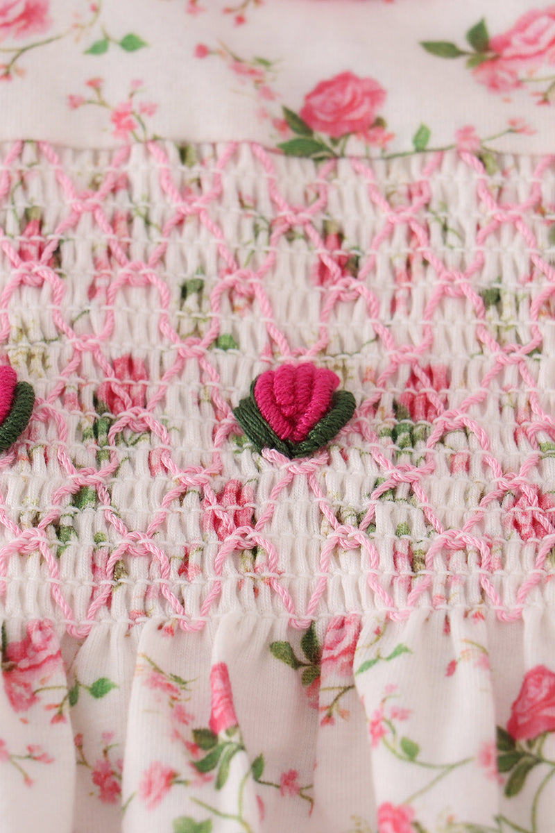 Pink rose hand smocked pants set - Aaria Tees Aaria Tees