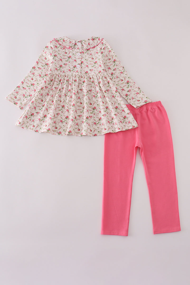 Pink rose hand smocked pants set - Aaria Tees Aaria Tees
