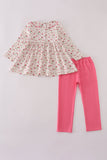 Pink rose hand smocked pants set - Aaria Tees Aaria Tees