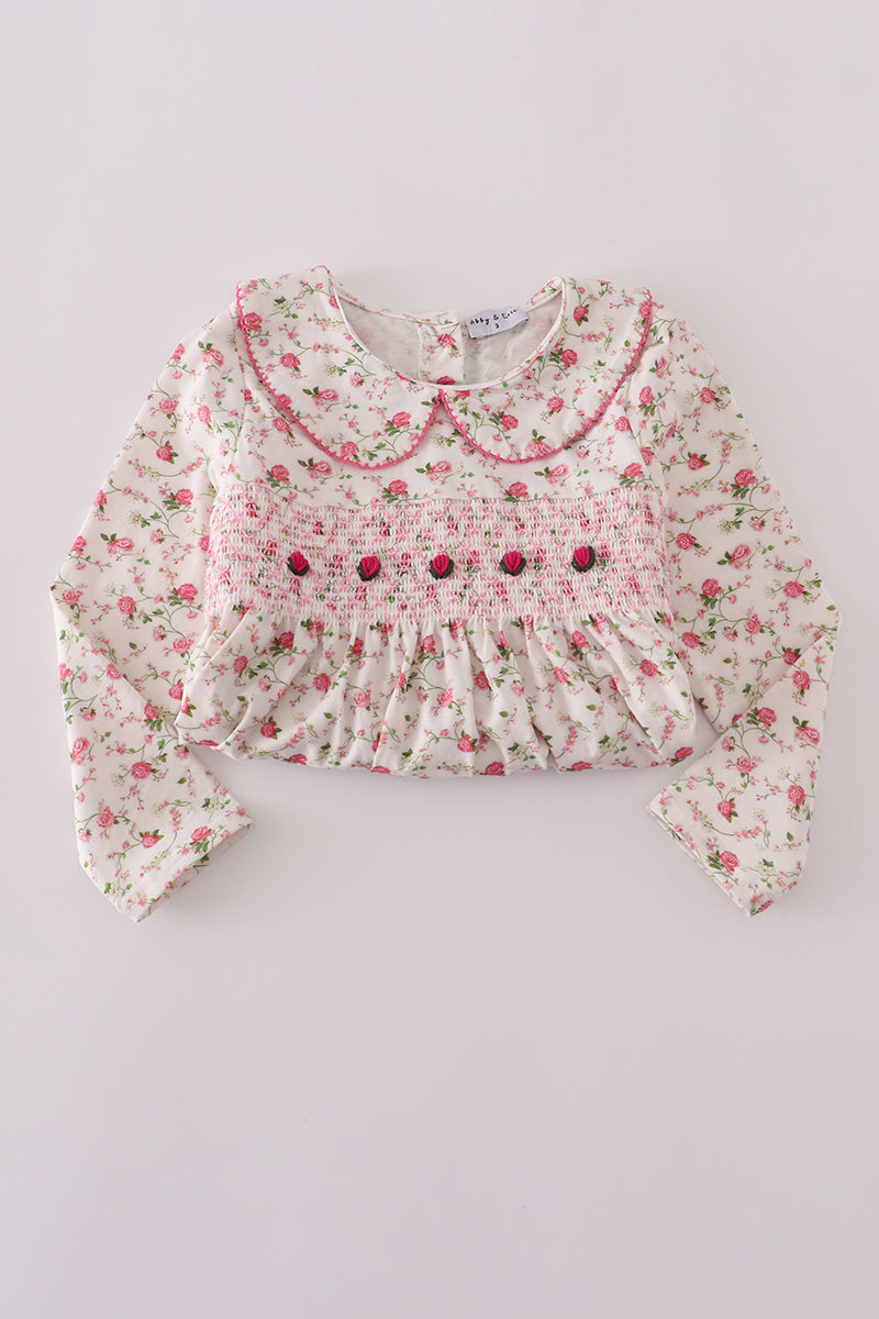 Pink rose hand smocked pants set - Aaria Tees Aaria Tees