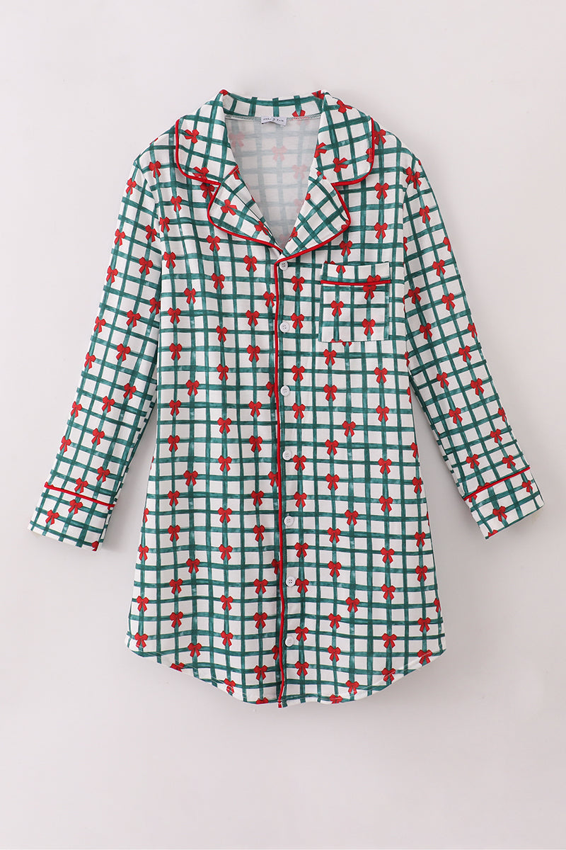 Green bow plaid mom gown - Aaria Tees
