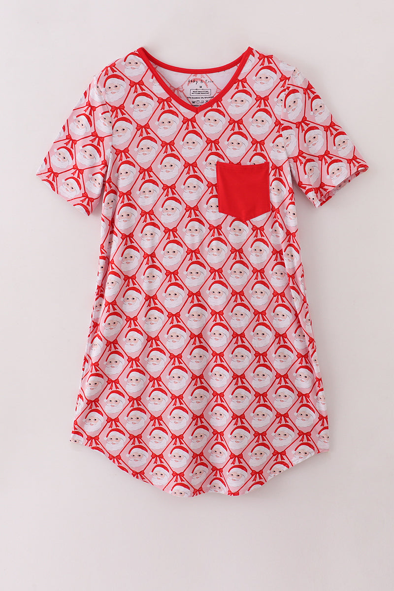 Red santa claus print bamboo mom gown - Aaria Tees