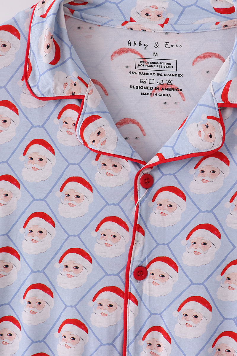 Blue santa claus bamboo dad pajamas set - Aaria Tees Aaria Tees