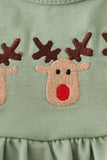 Green christmas reindeer embroidery girl bloomers set Aaria Tees