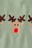 Green christmas reindeer embroidery boy set Aaria Tees