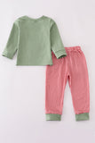 Green christmas reindeer embroidery boy set Aaria Tees