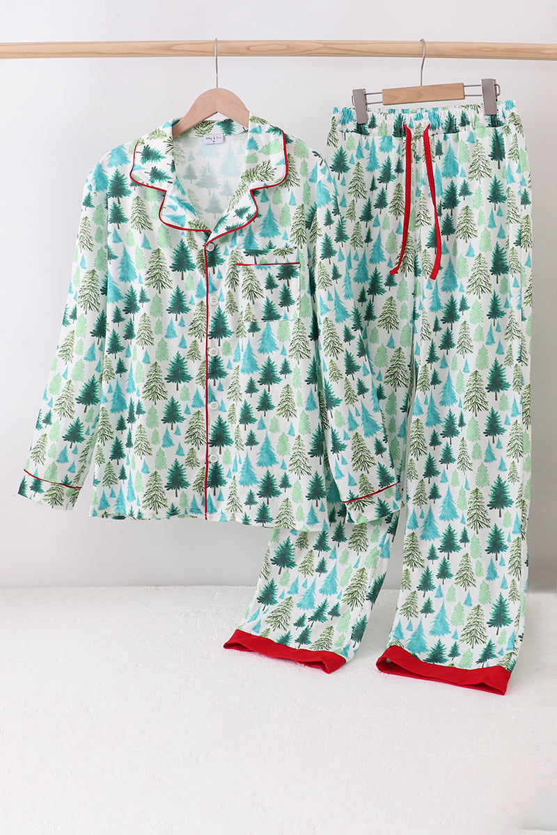 Green christmas tree print dad pajamas pants set - Aaria Tees Aaria Tees