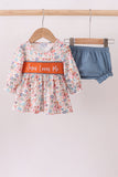 Jesus loves me embroidery floral print girl bloomers set Aaria Tees