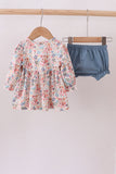 Jesus loves me embroidery floral print girl bloomers set Aaria Tees