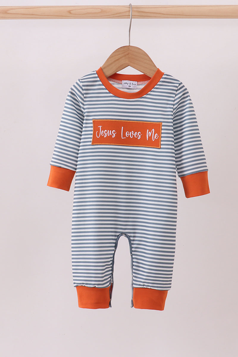 Jesus loves me embroidery boy romper - Aaria Tees Aaria Tees