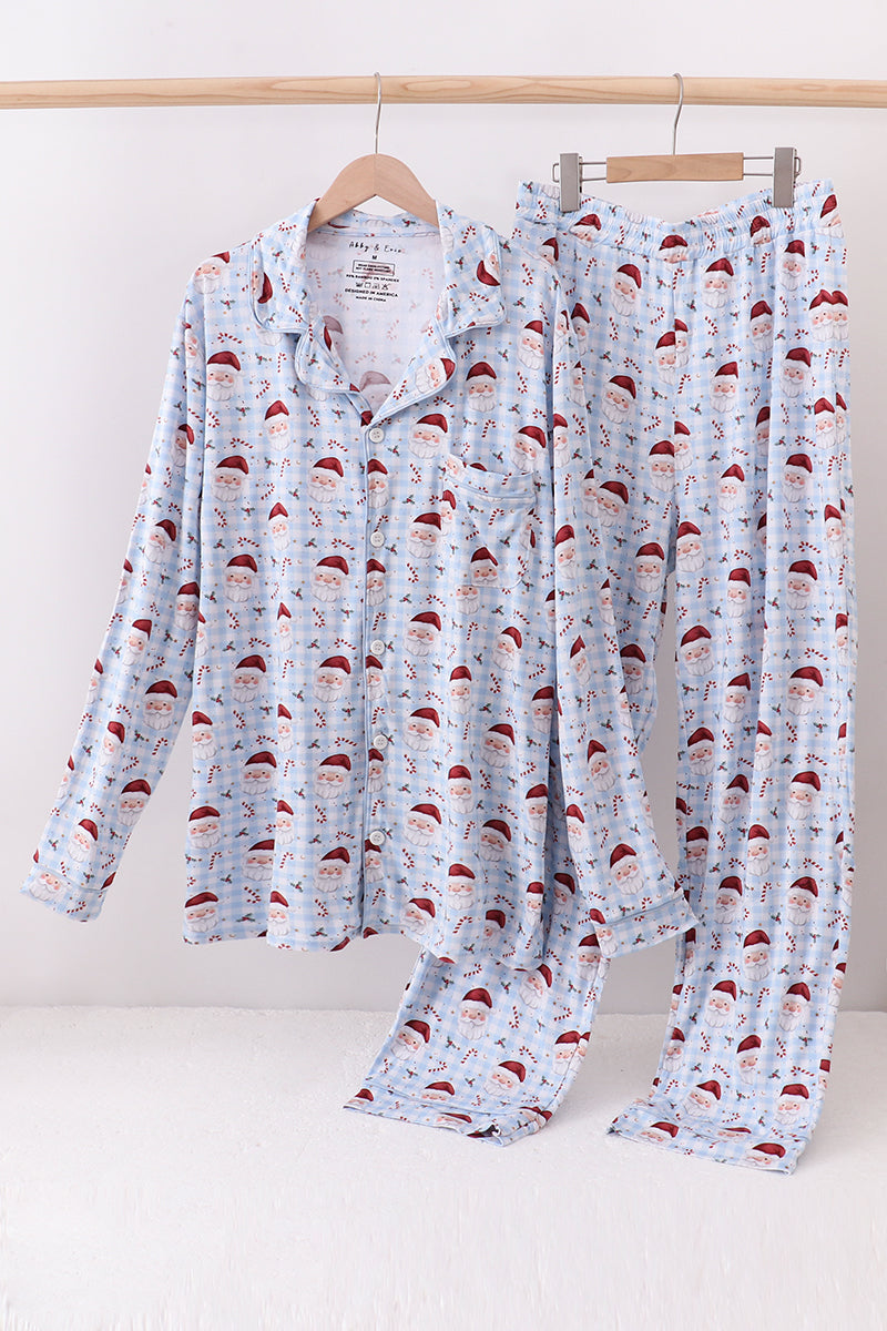 Blue santa claus bamboo dad pajamas set - Aaria Tees Aaria Tees