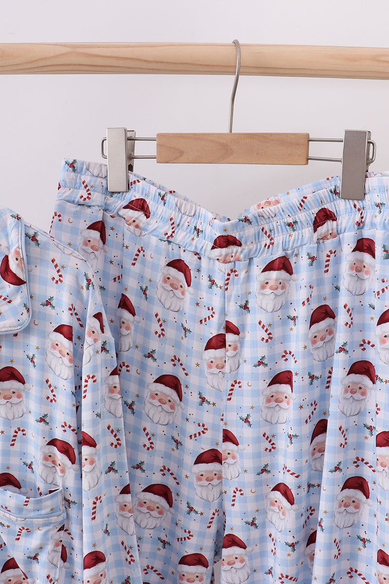 Blue santa claus bamboo dad pajamas set - Aaria Tees Aaria Tees
