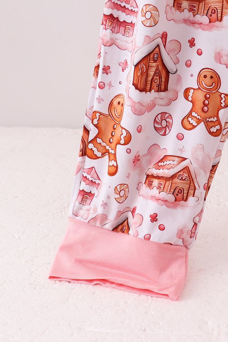 Pink gingerbread house bamboo mom pajmas pants - Aaria Tees Aaria Tees