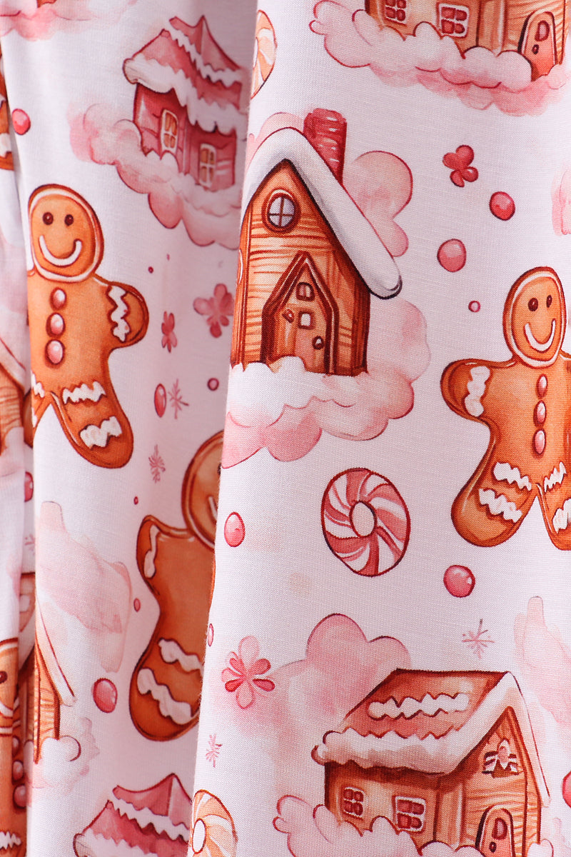 Pink gingerbread house bamboo mom pajmas pants - Aaria Tees Aaria Tees