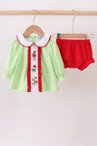 Green christmas grinch embroidery girl bloomers set - Aaria Tees Aaria Tees