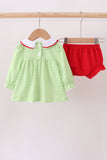 Green christmas grinch embroidery girl bloomers set - Aaria Tees Aaria Tees