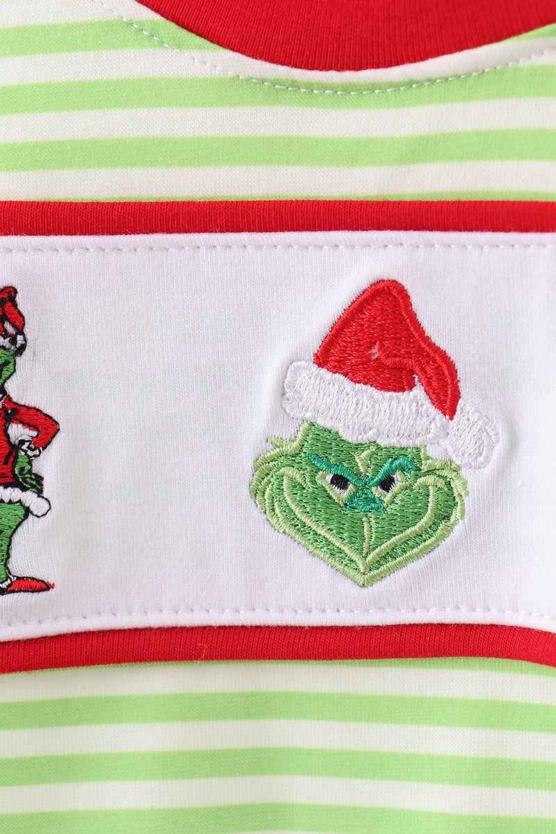 Green christmas grinch embroidery boy romper - Aaria Tees Aaria Tees