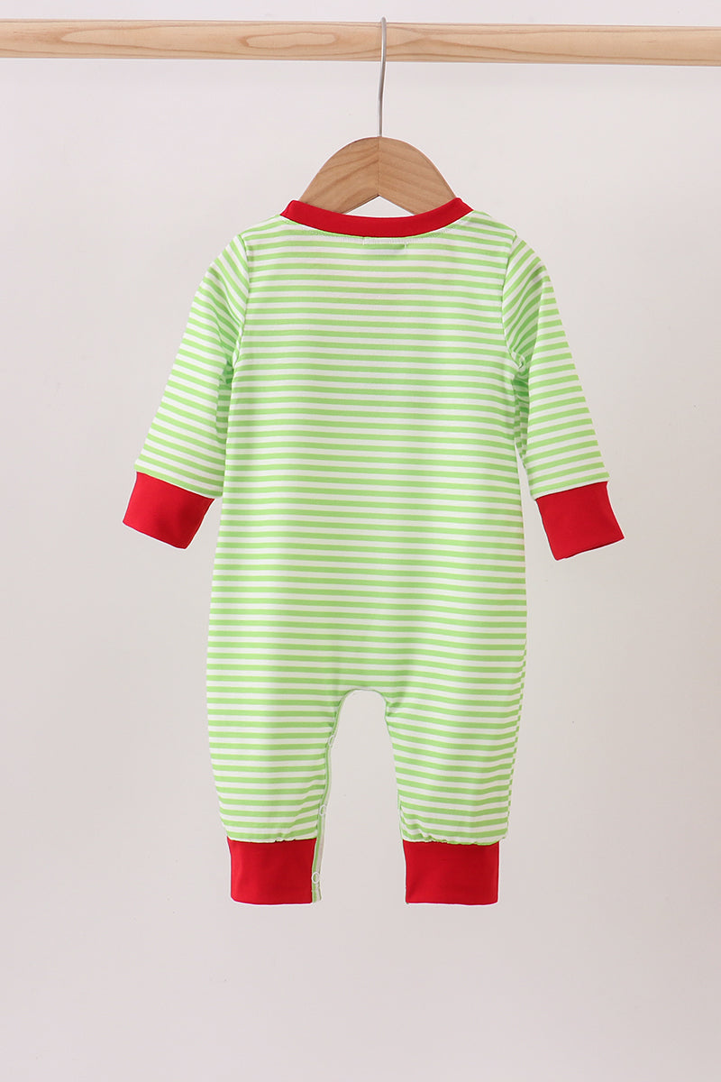 Green christmas grinch embroidery boy romper - Aaria Tees Aaria Tees