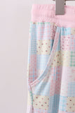 Pink floral checkered bamboo mom pajamas pants - Aaria Tees Aaria Tees