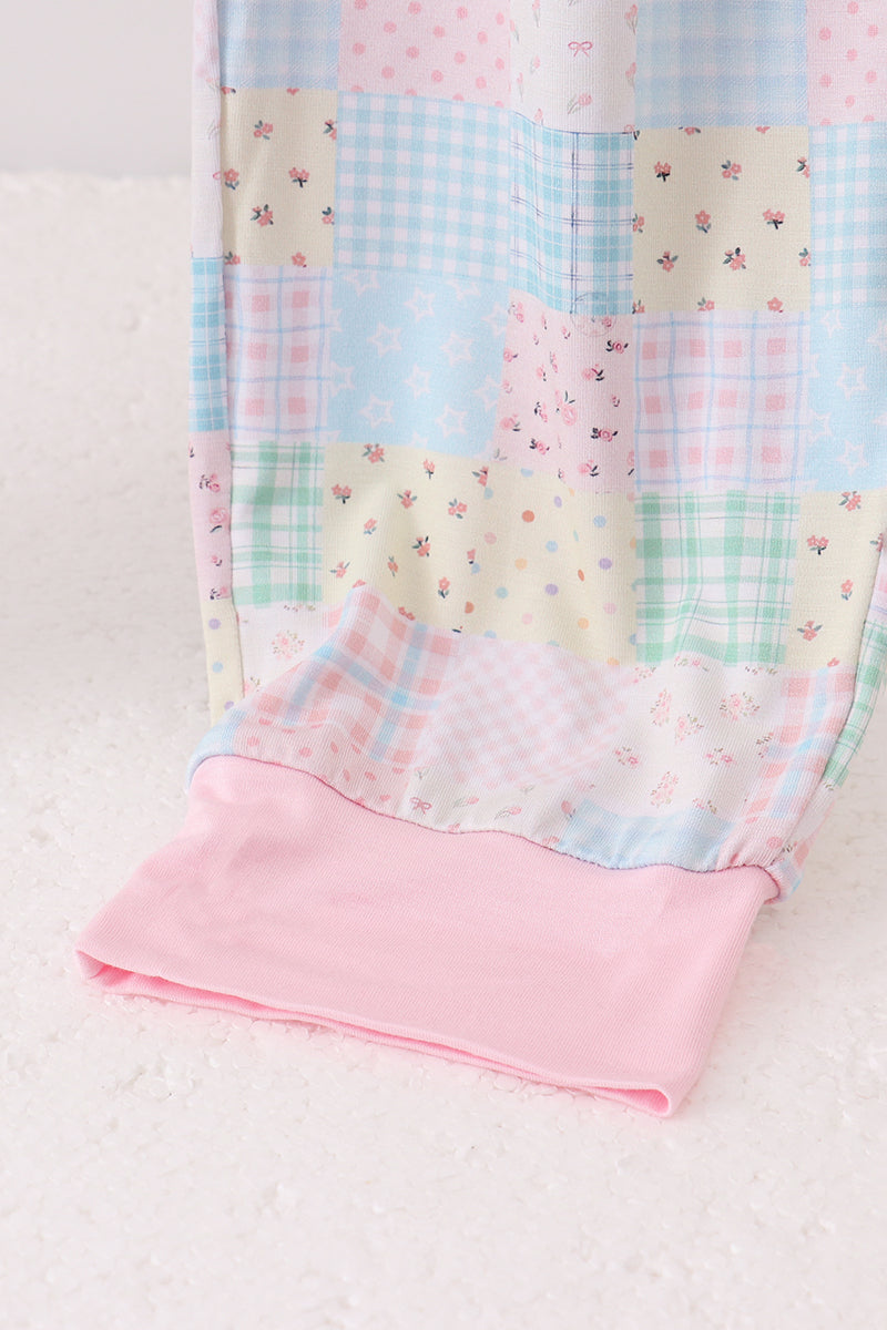 Pink floral checkered bamboo mom pajamas pants - Aaria Tees Aaria Tees