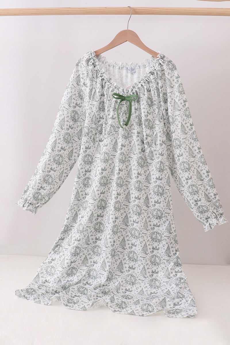 Green christmas tree print mom pajama - Aaria Tees