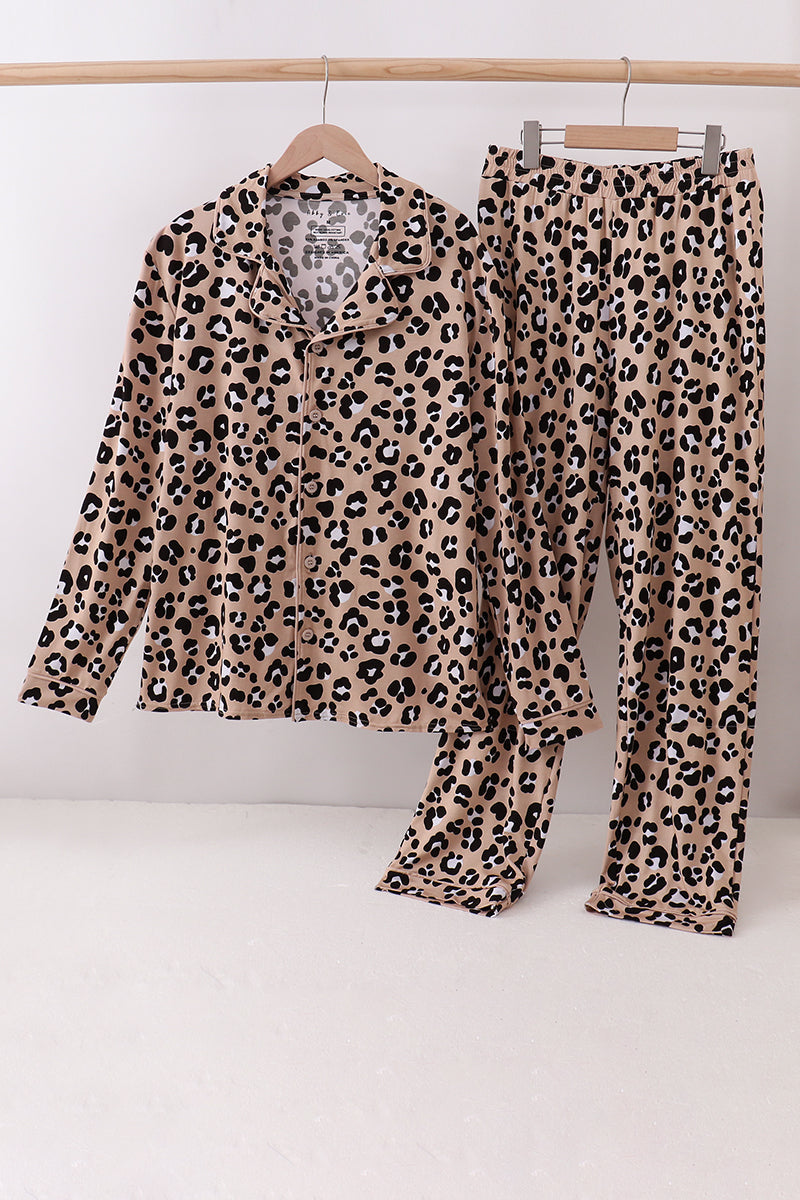 Brown leopard bamboo mom pajama set - Aaria Tees Aaria Tees
