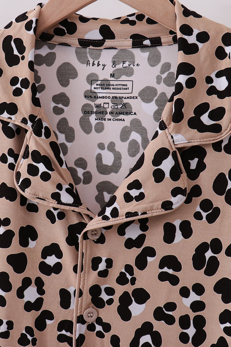 Brown leopard bamboo mom pajama set - Aaria Tees Aaria Tees