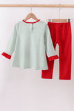 Green farm applique stripe ruffle pants set - Aaria Tees Aaria Tees