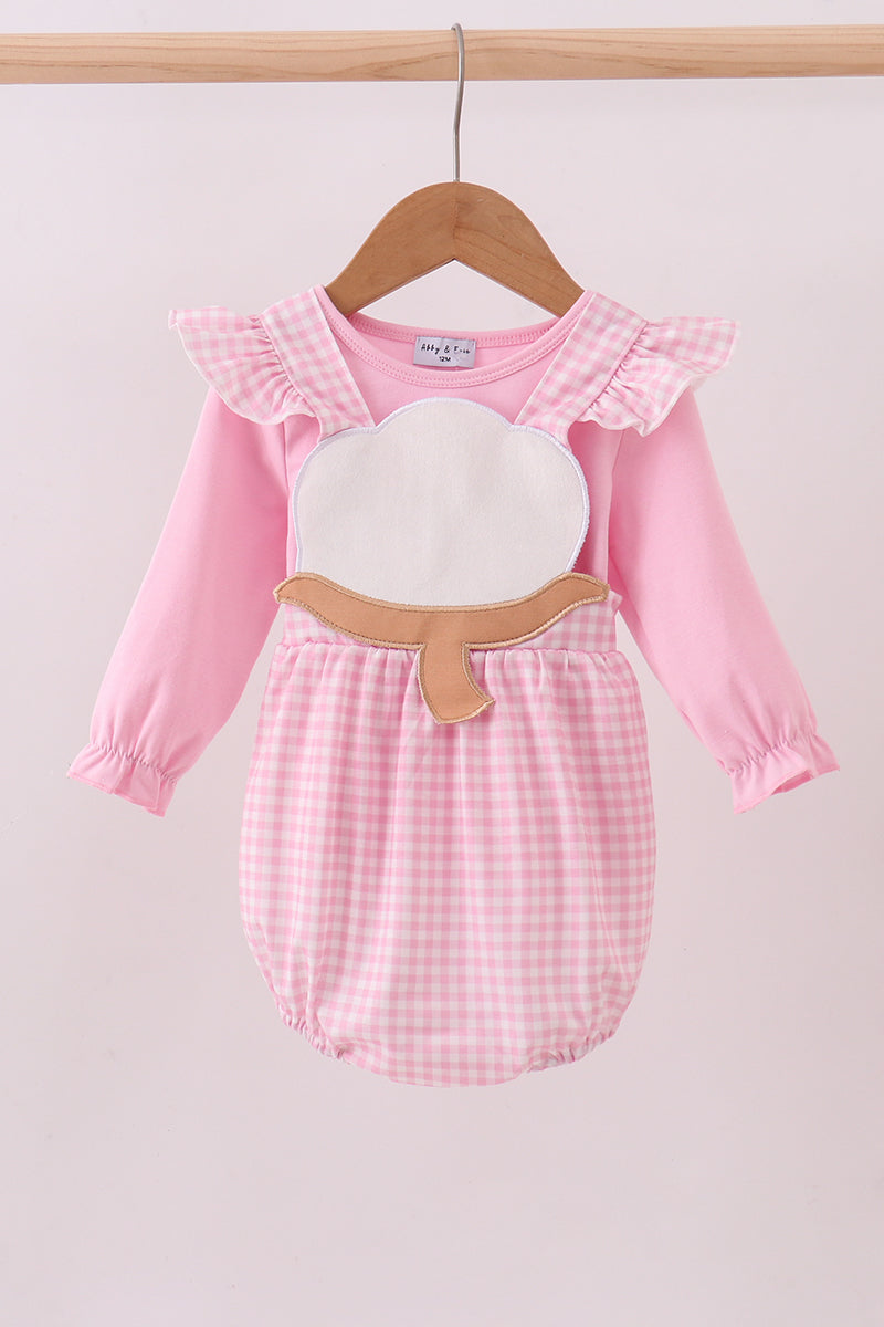 Pink cotton applique gingham 2pc set - Aaria Tees Aaria Tees