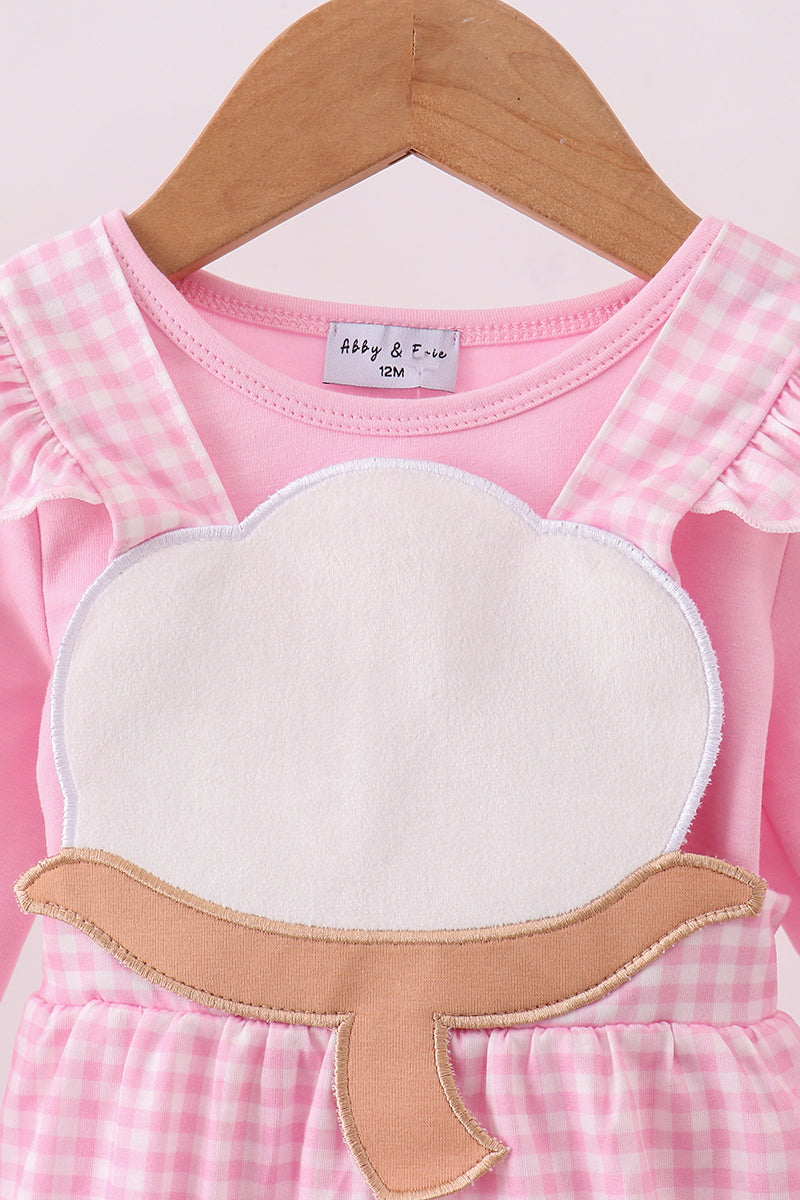 Pink cotton applique gingham 2pc set - Aaria Tees Aaria Tees