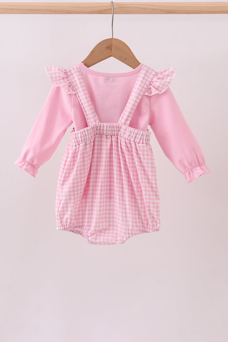 Pink cotton applique gingham 2pc set - Aaria Tees Aaria Tees