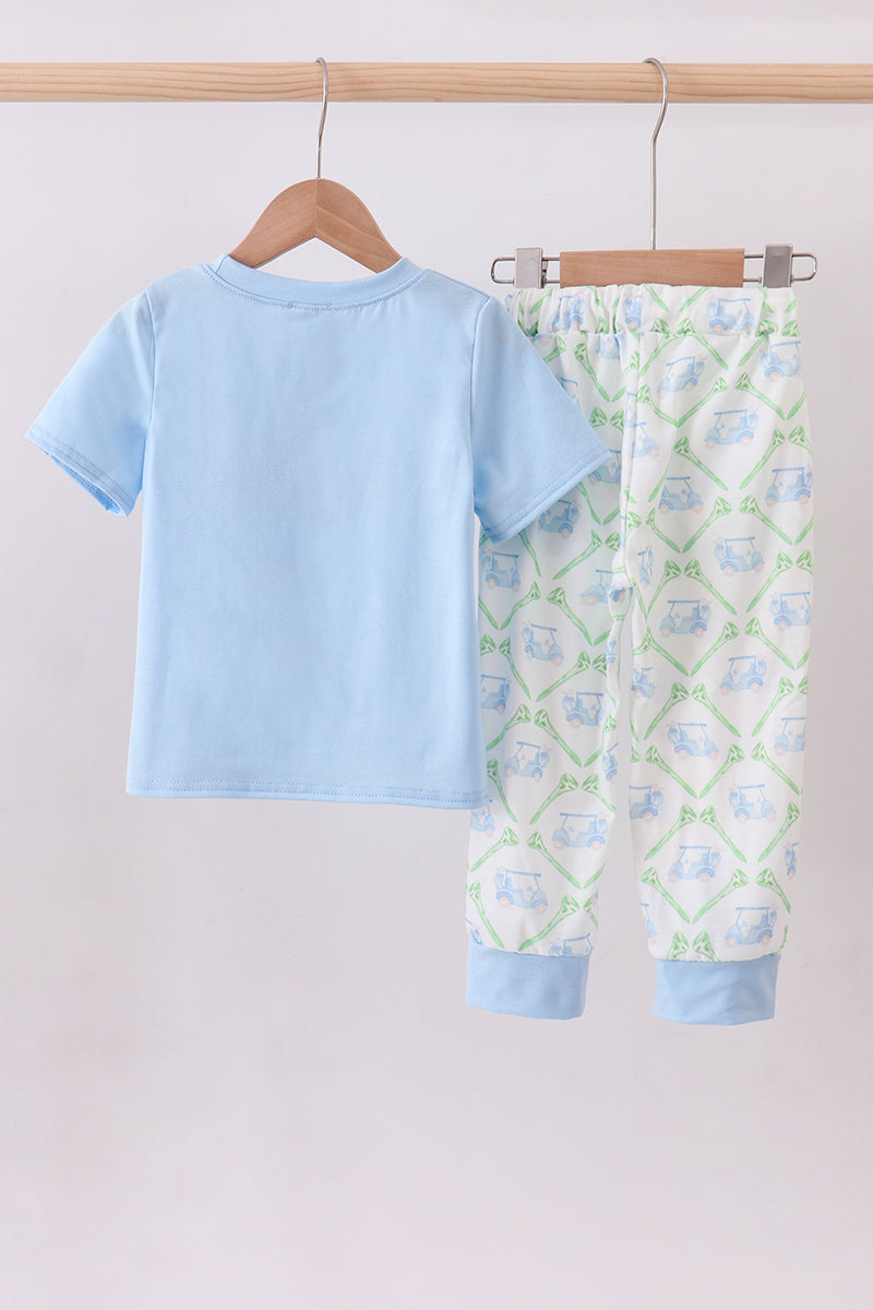 Blue golf cart embroidery pants set - Aaria Tees Aaria Tees